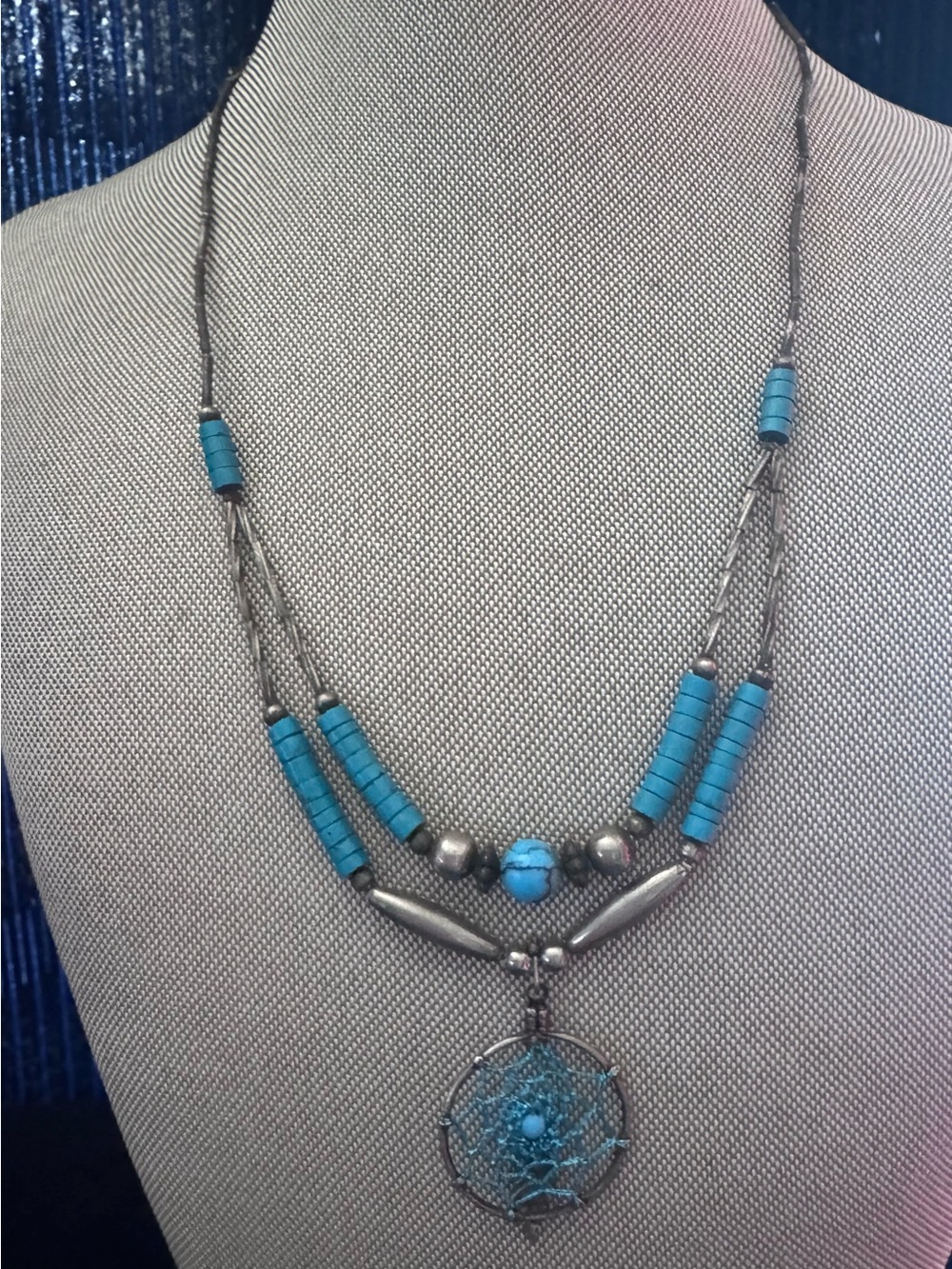 Sterling silver Turquoise Beaded Dreamcatcher Pendant Necklace